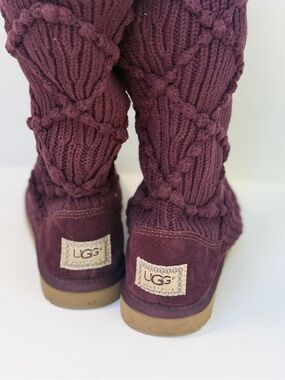 UGG Australia Argyle Knit Boots Burgundy Wine Rare Discontinued Style Size 6